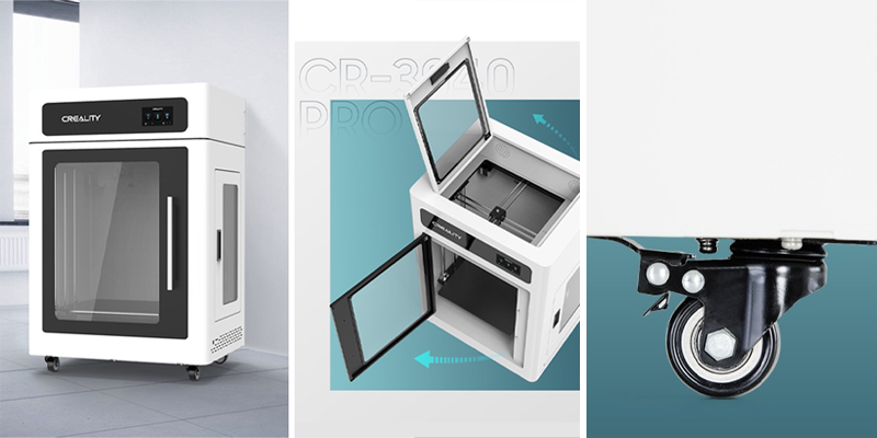 The innovative double-door design and wheels of the CR-3040 Pro printer